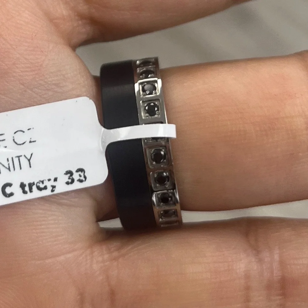 New 8mm flat Black CZ black IP plated Eternity Tungsten Wedding Band Ring